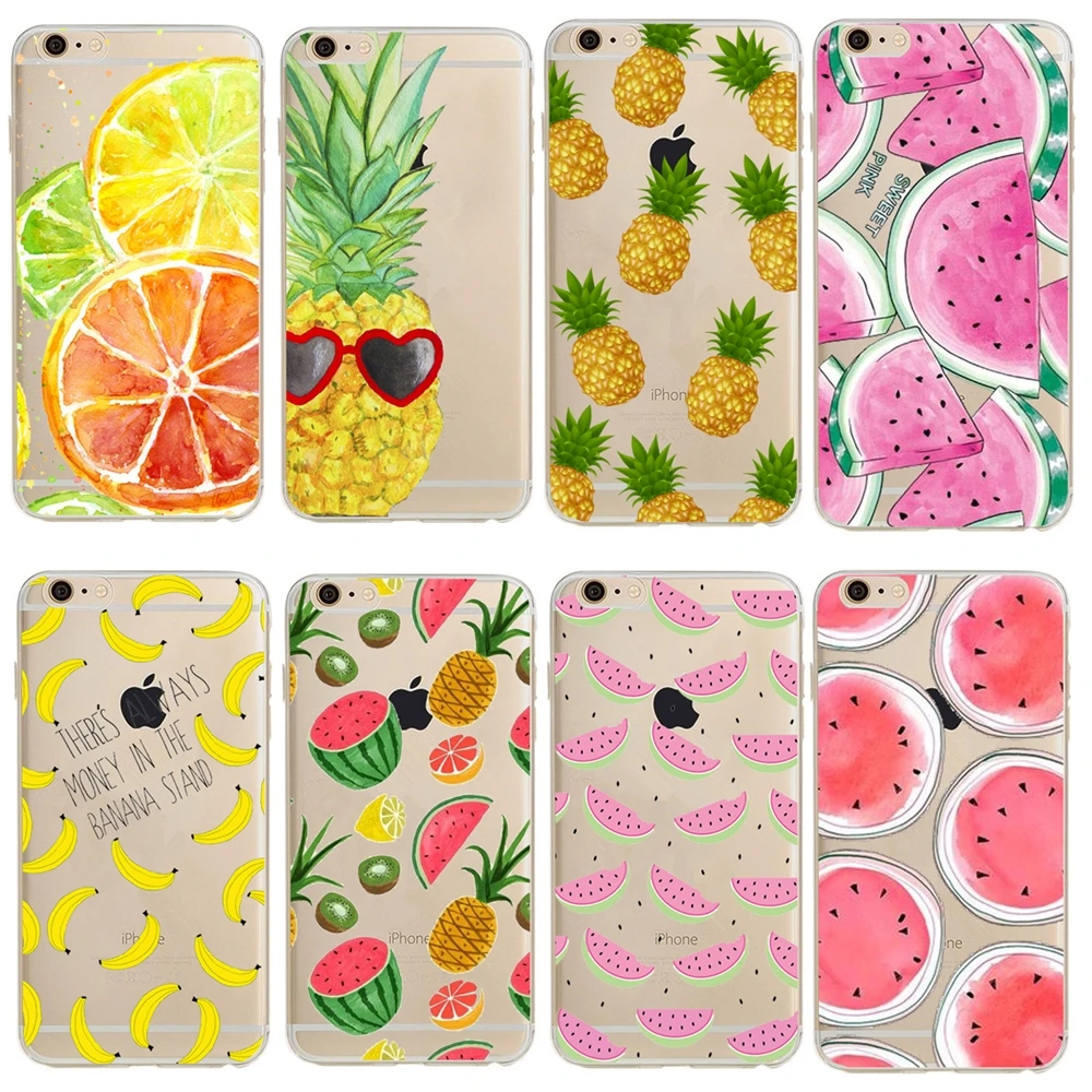 Zachte Tpu Vruchten Watermeloen Ananas Kiwi Case Cover Iphone 4 4S 5 5S 5C 6 6S 7 Plus Se X Xs 11 Pro Max Xr Silicon Capa