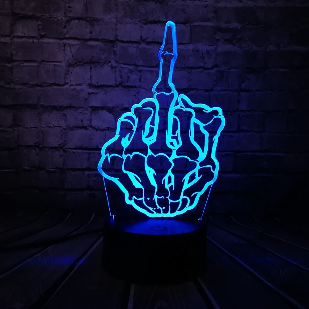 2018 Keren Tengkorak Jari Tengah 3D USB LED Lampu Pop Rock Musik Boy