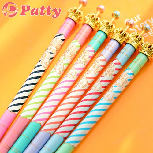

6 pcs/Lot Luxury crown ballpoint pen Color stripe ballpen pens zakka Stationery canetas material escolar school supplies F233