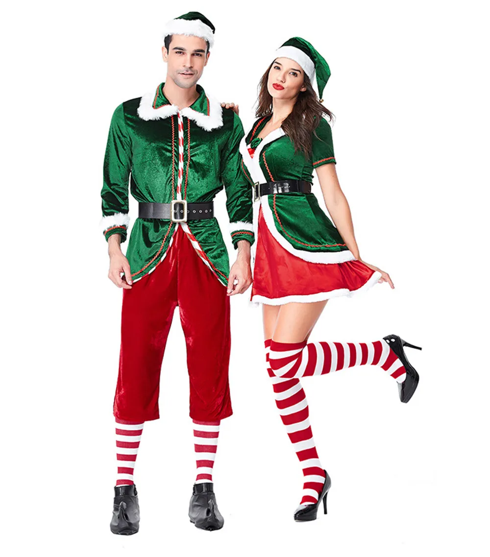 Полный комплект рождественских костюмов Санта Клауса для взрослых, зеленая Рождественская одежда, костюм Санта Клауса, роскошный костюм