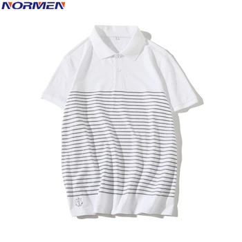 

NORMEN Men's Fashion Striped Polo Shirts Short Sleeve Slim Fit Cotton Casual Tops Tees Shirts Turn Down Collar Streetwear Hot
