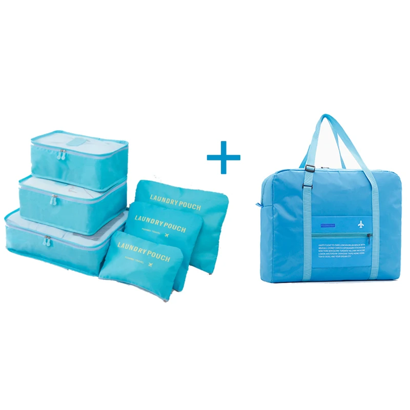 

One Set Travel Bag Fashion High Quality Double Zipper Waterproof Polyester Women Travel Bag Luggage Organizer Packing Bags Cube