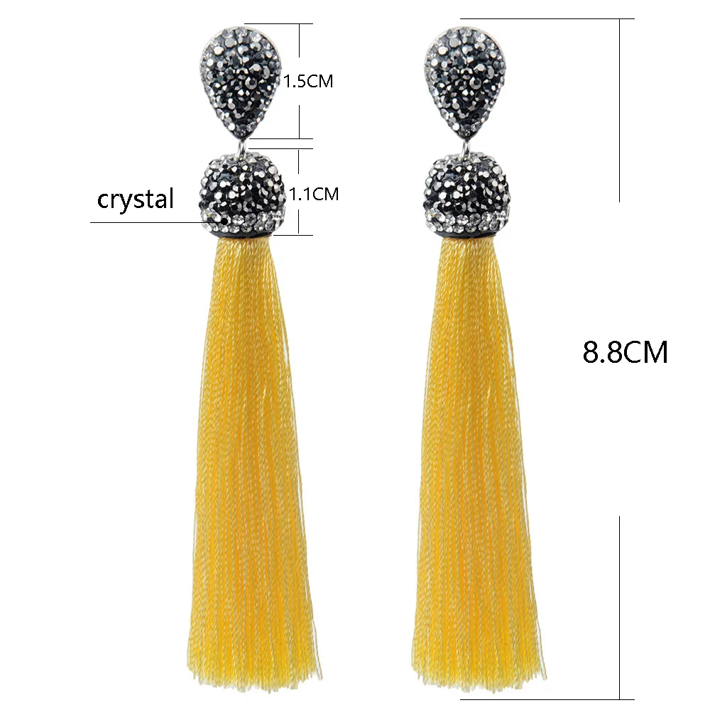 Handmade 12 Colors Long Tassel Earrings Bohemian Black Red Pink White Blue Silk Crystal Dangle Drop Earrings For Women Jewelry - Image 3