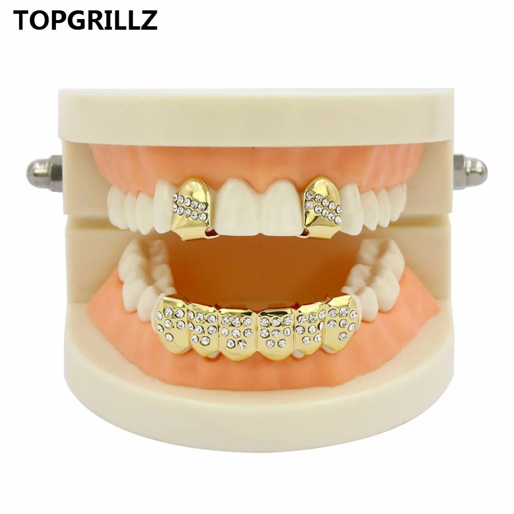 TOPGRILLZ новое покрытие желтого золота с 2 одинарными верхними зубьями колпачки