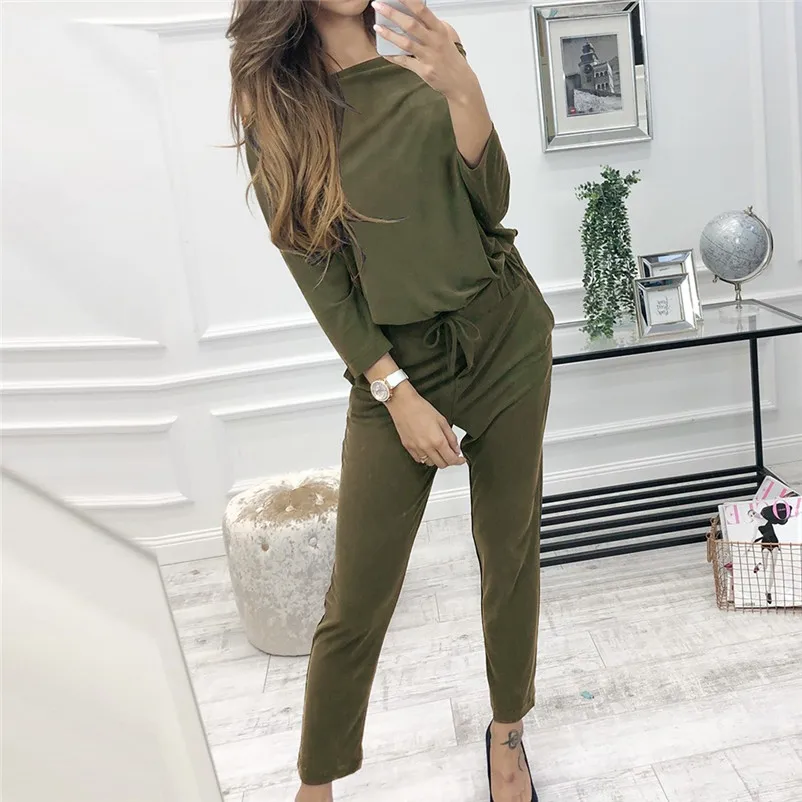 Fashion Autumn Winter two piece set tracksuit for women for fall Casual Long Sleeve Solid Color Shirt Top + Pants Set N30 (4)