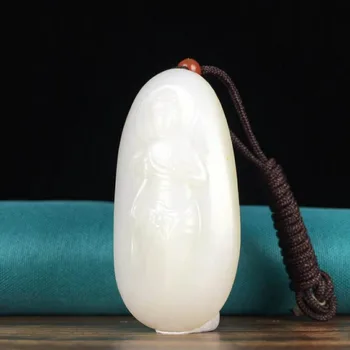

H16#Hetian jade white jade is a pure Guanyin pendant with delicate texture and firmness