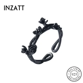 

INZATT Real 925 Sterling Silver Vintage Black Plum blossom Flower opening Ring For Women Party FINE jewelry Silver Color Gift