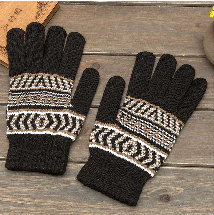 GLV883 knitted jacquard winter warm font b gloves b font outdoor cycling wool font b gloves