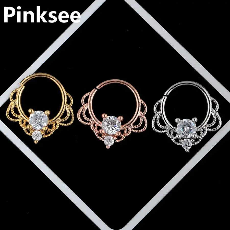 

316L Surgical Steel Fake Septum Clicker Nose Ring Circle CZ Crystal Ear Cartilage Nose Hoop Studs Piercing Jewelry anti-allergy