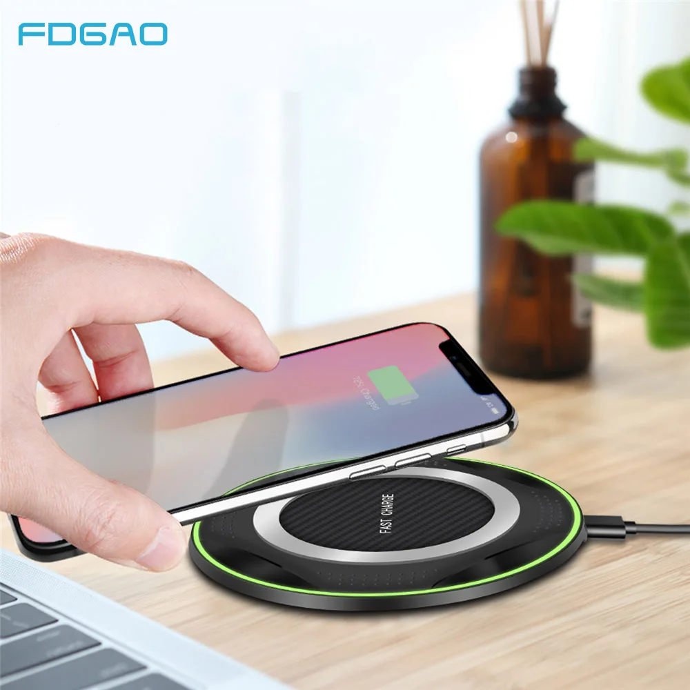 

FDGAO 10W Qi Wireless Charger For iPhone Xs Max X USB Portable Fast Wireless Charging Pad For Samsung S10 S9 Xiaomi mi 9 Mix 3