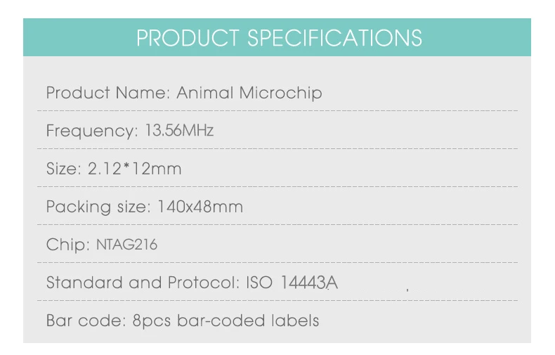ПЭТ микрочип 2,12x12 мм Ntag216 NFC чип транспондер id с шприцем для Инъекций животных