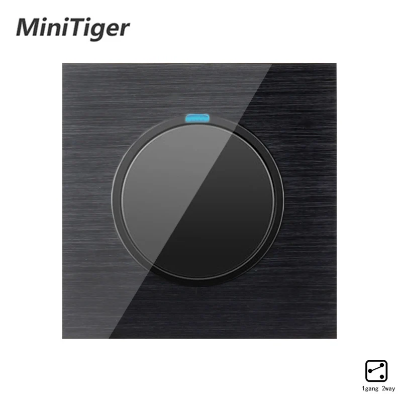 

Minitiger Luxury 1 Gang 2 Way Random Click On / Off Wall Light Switch With LED Indicator Black Aluminum Metal Panel