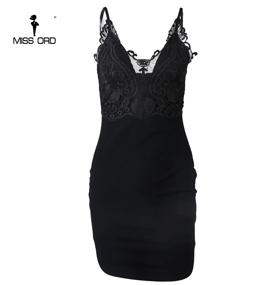 

Free shipping Missord 2019 Sexy v-neck sleeveless lace stitching tight dress FT5034