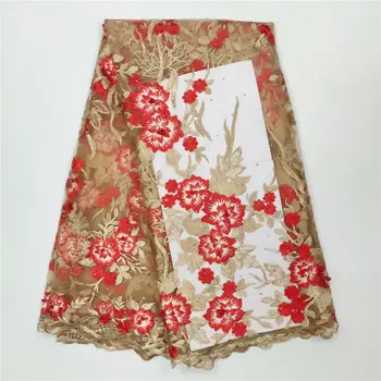 

Red color African lace fabrics high quality 5 Yards.Embroidered African cord lace for wedding.New arrival guipure lace fabric