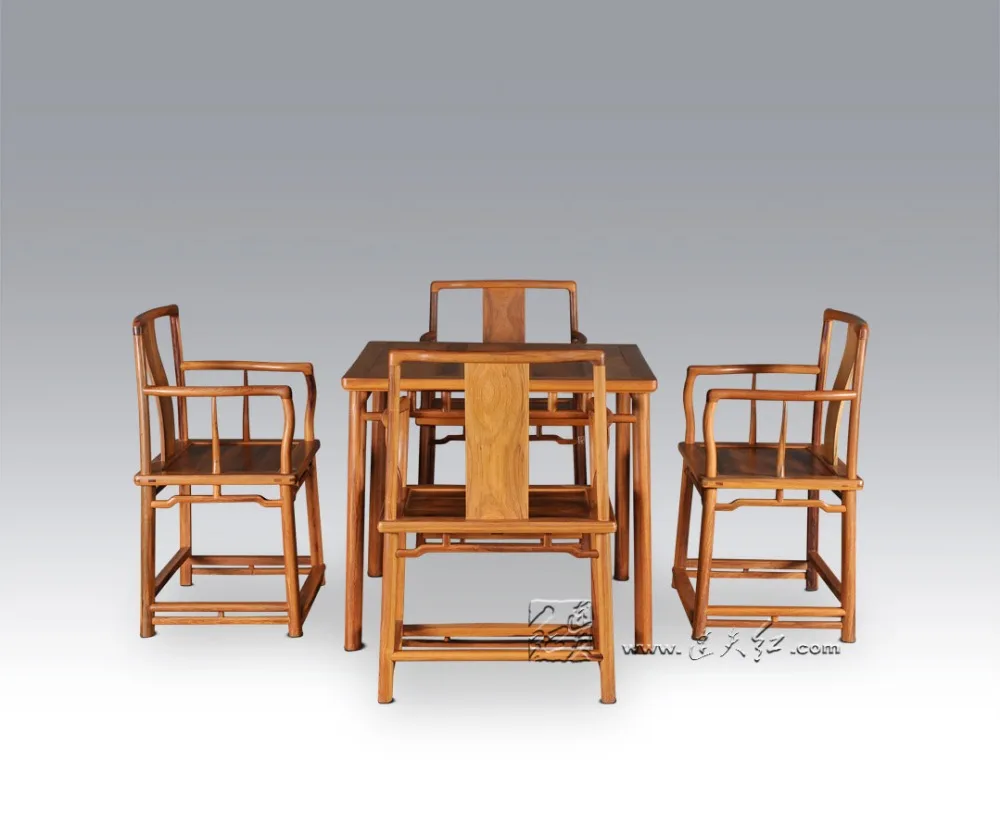 1 Table +4 Chair Dining Living Room Set Redwood Mahogany Furniture China Retro Rosewood Desk and Solid Wood Back Armchair Wooden