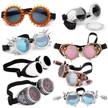 LELINTA – lunettes Steampunk à verres rouges et bleus, avec design à la mode, lunettes EDM de fête du Festival Rave, lunettes Cosplay Vintage en verre