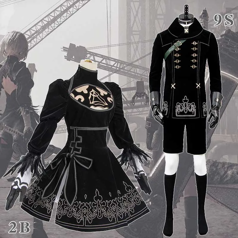 

NieR: Automata YoRHa No.2 Type B Cosplay Dress and YoRHa No. 9 Type S Uniforms NieR : Automata 2B 9S Cosplay Costume Full Sets