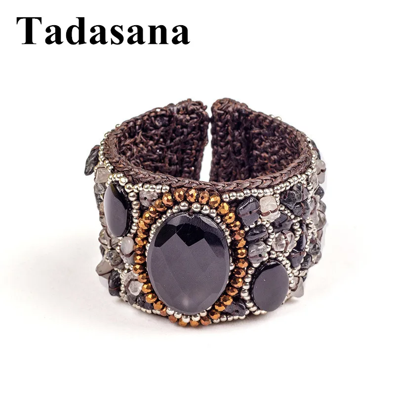 

Handmade Rope Charm Friendship Bracelets Bangles Gothic Rock Stone Agates Wristband Party Jewelry Wide Bracelets For Women