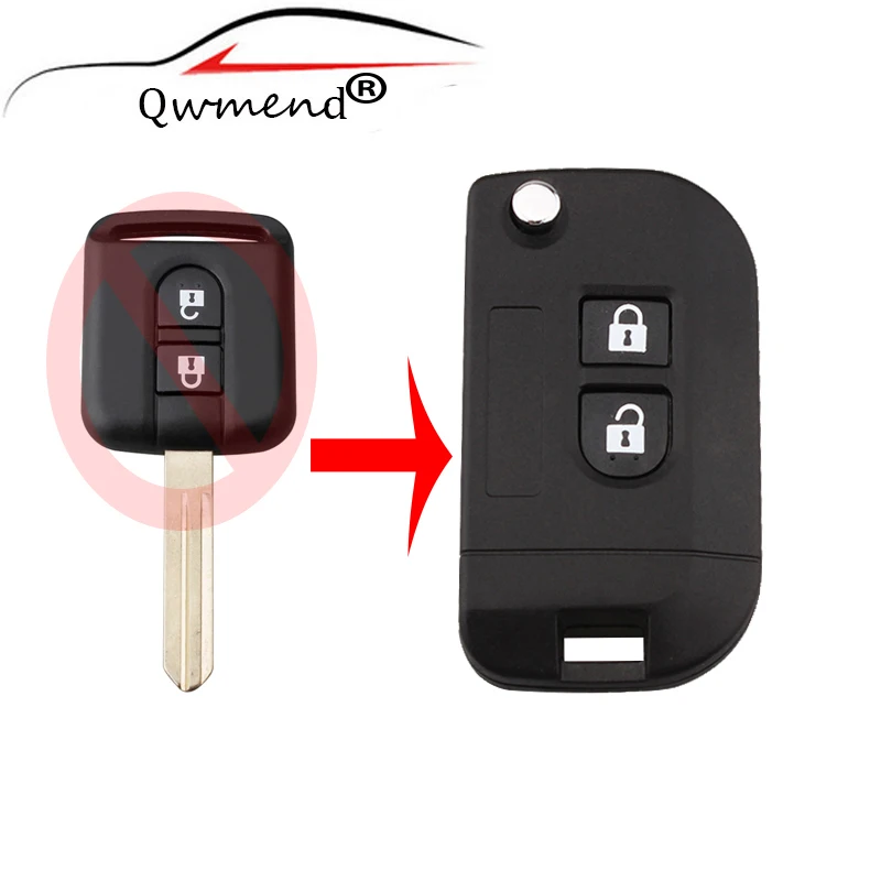 2 Button New Flip Key Shell for Nissan Qashqai primera Micra Navara Almera Note Sunny 2006-2014 Remote Car Key Case Cover