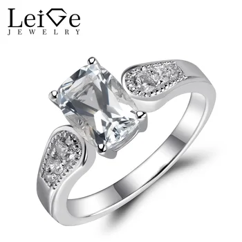 

Leige Jewelry Cushion White Topaz Ring Sterling Silver 925 Natural Gemstone Fine Jewelry Love Engagement Wedding Rings for Women