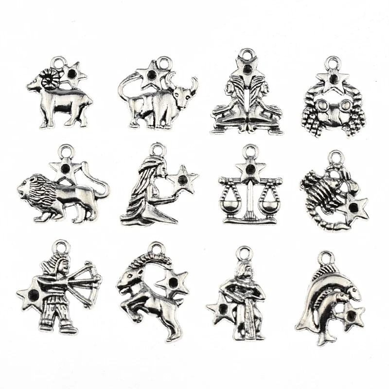 

5pcs Antique Silver Zodiac Sign 12 Constellation Charms Aries Taurus Gemini Cancer Virgo Scorpio Leo Pendants DIY Jewelry Making