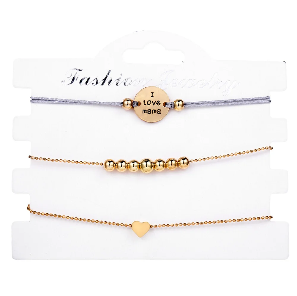 

3Pc/set Golden Love Beaded Bracelet Rope Chain Women's Bracelet Mother's Day Gifts for Mother