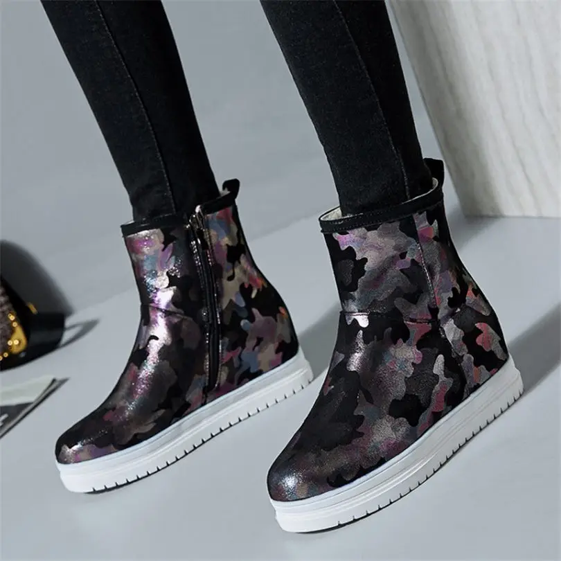 

NAYIDUYUN Women Knitting High Heel Ankle Boots Winter Warm Wedges Platform Punk Pumps Shoes Sneaker Shoes 2018 Snow Boots New