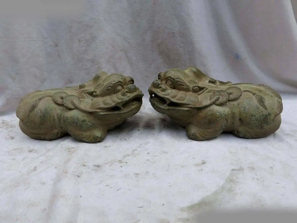 

China bronze copper Feng Shui lucky Foo Dogs Lion Brave troops Sculpture Statue