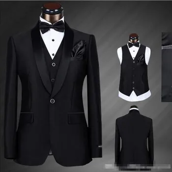 

Men's suit three-piece suit (jacket + pants + vest) fashion new shawl collar single-breasted men's suit wedding groom dress