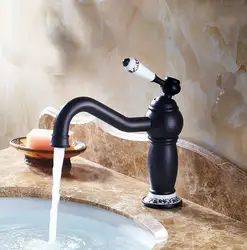 Ванная комната кран черный масло втирают Бронзовый Отделка керамика цветочный узор бассейна Раковина Одной ручкой воды краны anf508