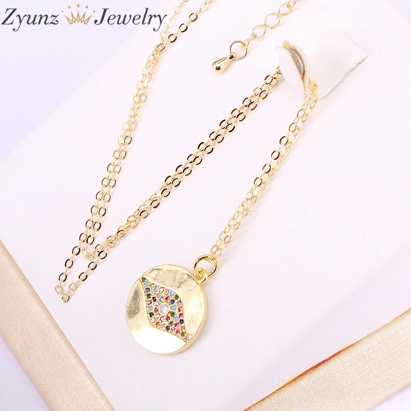 

10PCS, Gold Filled Multi Colorful Sparking Eye Pendant Necklaces CZ Micro Paved Women Jewelry