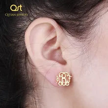 Именной вензель имя серьги ювелирные изделия индивидуальные инициалы серьги гвоздики для женщин нержавеющая сталь Pendientes Mujer Moda