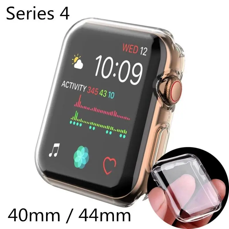 Watch Cover for Apple Watch Case 40mm 44mm Series 4 Soft Slim TPU Ultra-thin Transparent Screen Protector Case Watch Accessories