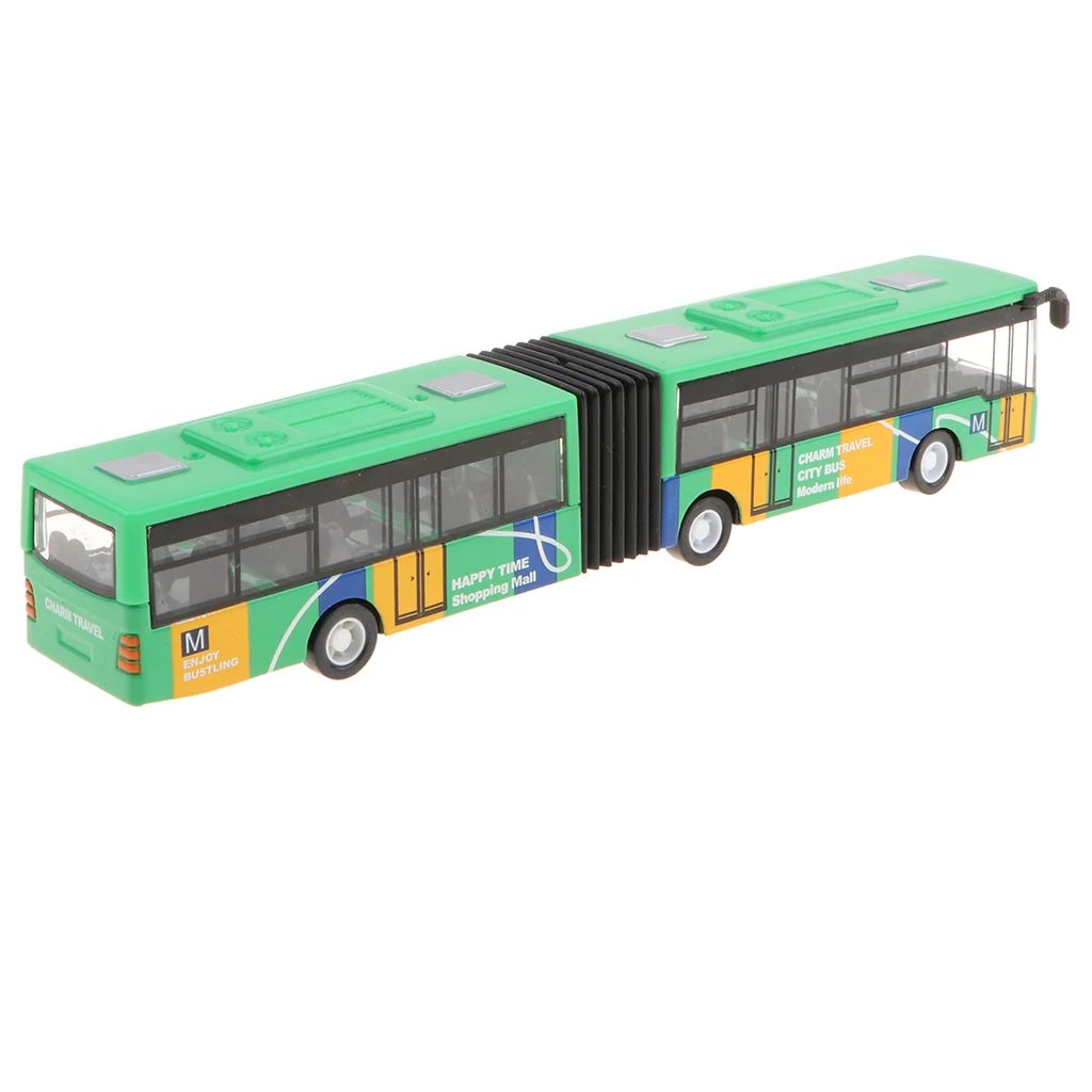18cm Electric Toy 1/64 Pull Back Bus Car Model for Children - Green Diecast Alloy Tram Bus