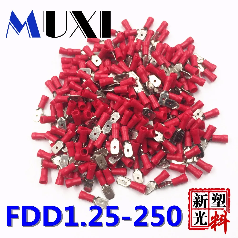 FDD1.25-250 мужской изолированный Электрический обжимная Клемма для 0,5-1.5mm2 Разъемы Кабель провод разъема 100 шт./упак. красный