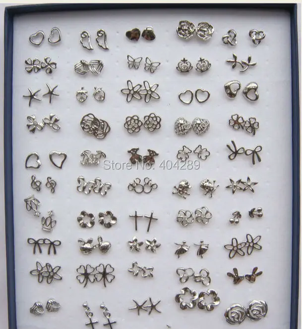 

Lots 50pairs Mixed Style Girls Silver Plated Crystal Flower/Starfish/Butterfly/Strawberry/Heart Stud Earrings
