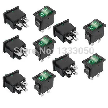 

FREE SHIPPING 10 x AC 6A/250V 10A/125V 4 Terminal DPST Green Lamp O/F On-Off Rocker Switch