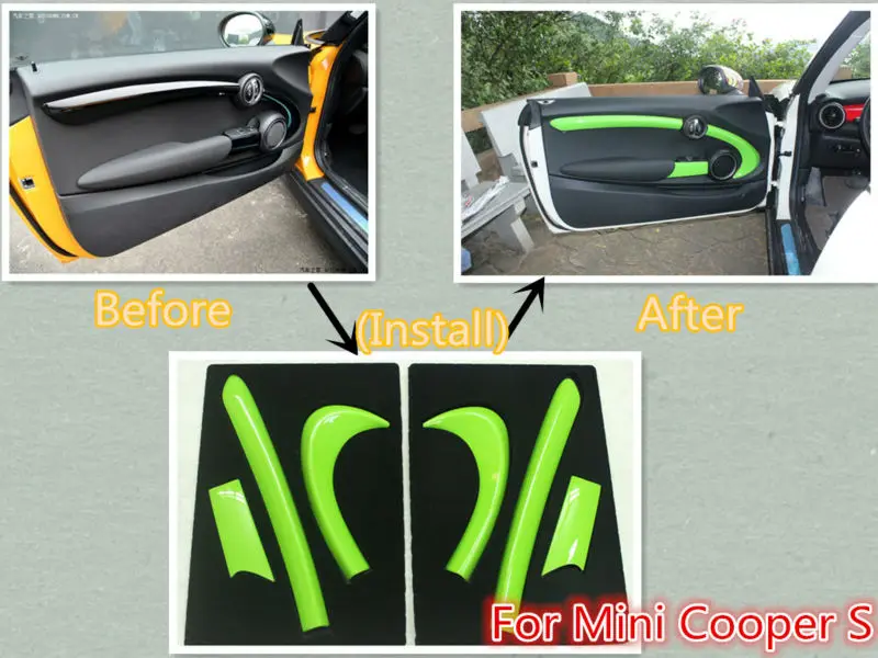 Mini cooper стиль mini Ray зеленый цвет ABS Материал с защитой от ультрафиолетового излучения, двери комплект принадлежностей для mini cooper S F56(6 шт./компл
