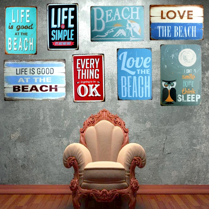 Life is good at the beach металлическая живопись настенный бар домашний декор квадраты