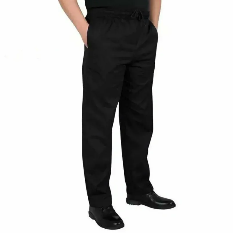 Goedkoop Nieuwe Chef Uniform Restaurant Broek Keuken Broek Chef Broek Zwarte Elastische Taille Bodems Food Service Broek Heren Werkkleding