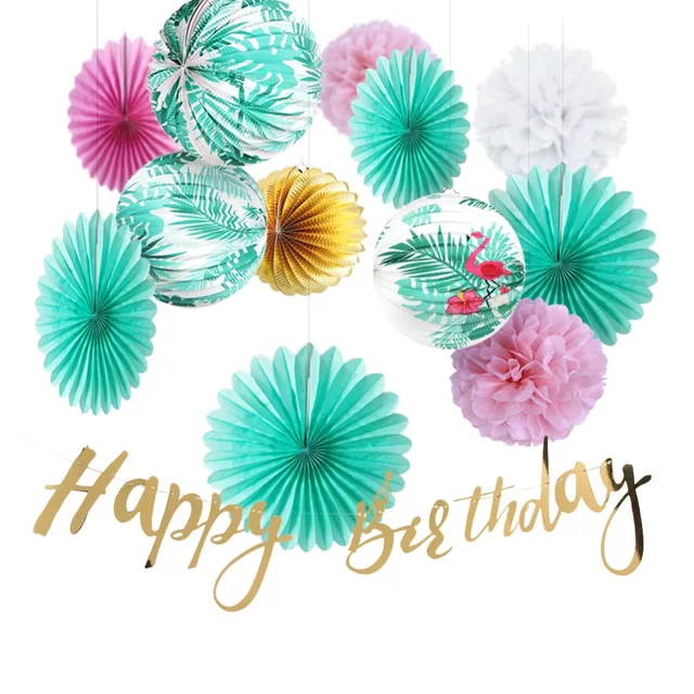 13pcs mint green tropical birthday party decoration set happy happy birthday pink and green