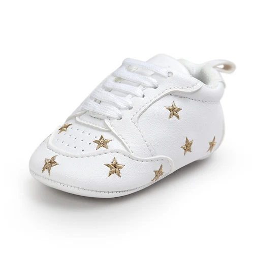 Популярная обувь для маленьких девочек с несколькими звездами; модная обувь для малышей на шнуровке для детей 0-18 месяцев - Цвет: Golden