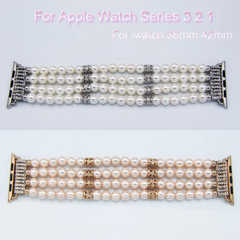 Ювелирные изделия ручной работы из жемчуга ремешок для Apple Watch 3 2 1 браслет ремешок для iwatch 38 мм 42 петля роскошные аксессуары для наручных