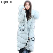 HIJKLNL женский пуховик зимний большой мех енота с капюшоном сзади с принтом букв длинный пуховик Женское пальто LH1260