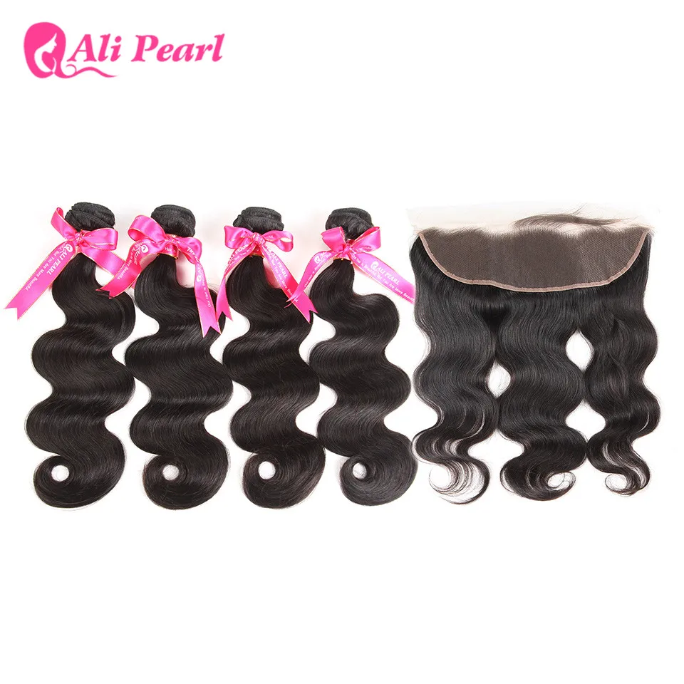 

AliPearl Brazilian Body Wave 4 Bundles With Frontal Closure Human Hair 13x4 Ear To Ear Lace Frontal Closure With Bundles Remy