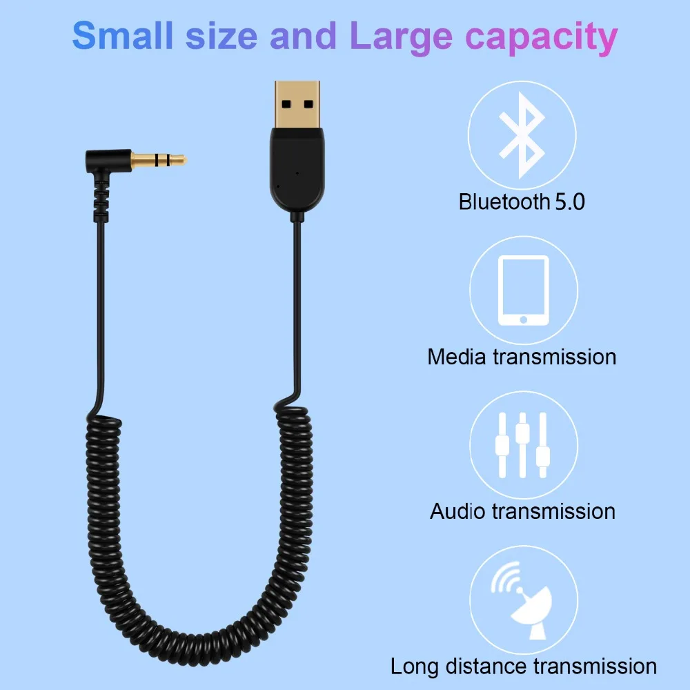 GOOJODOQ 3.5mm Mini USB 2.0 Bluetooth V5.0 Adjustable Receiver Adapter For Car Speaker AUX Interface Speaker