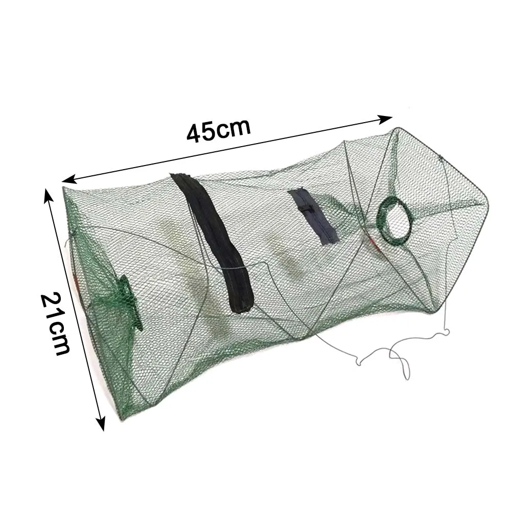 

21x45cm Dropship 2 Hole Portable Hexagon Fish Network Casting Nets Mesh Fishing Net Tackle Shrimp Crab Catcher Tank Trap Cages