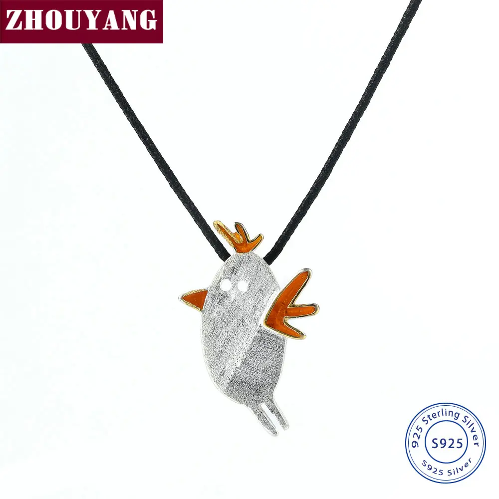

ZHOUYANG S925 Pendant Necklace for Women Kid Sterling Silver Cute Cartoon Chicken Bird Handmade Rope Chain Fashion Jewelry NY020