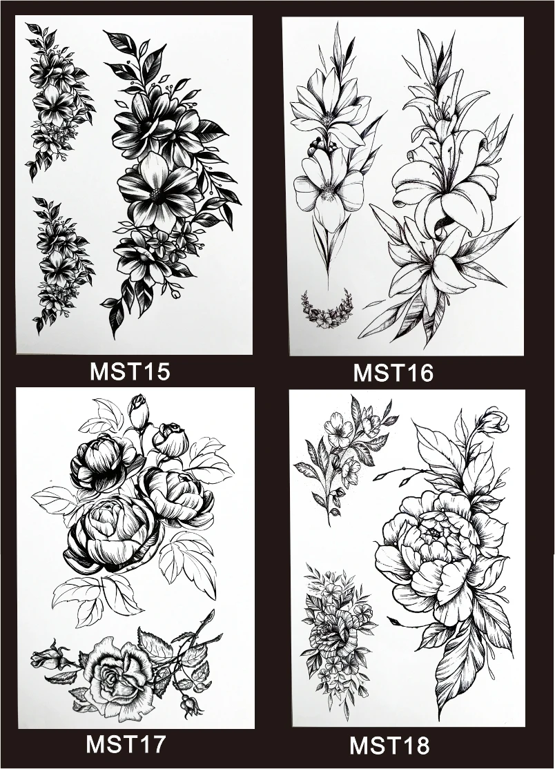 MST06 1 шт. на ваш выбор прохладный черный цветок эскиз человек рукава татуировки могут быть Женские бедра тела краски татуировки