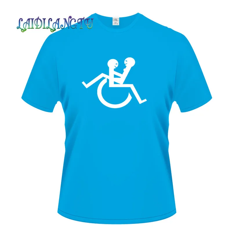 Cotton T shirt Print font b Wheelchair b font font b disability b font Men Classical